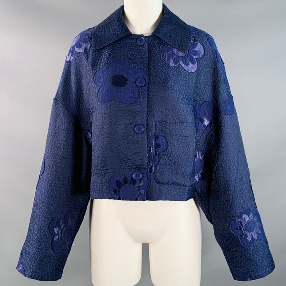BAUM UND PFERDGARTEN Size M Navy Blue Jacquard Floral One Pocket Shirt Jacket - Picture 1 of 7